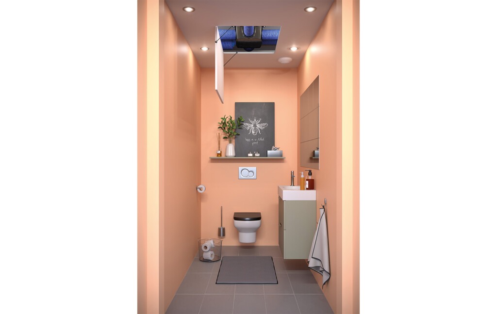 Système de VMC hygroréglable installé dans les toilettes d’une maison moderne du Var, garantissant une régulation automatique de l’humidité et une ventilation optimale adaptée au climat méditerranéen.