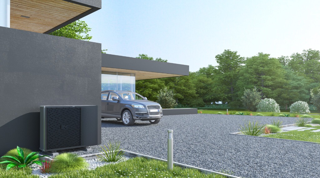 Pompe à chaleur air/eau Daikin Altherma installée à l’extérieur d’une maison provençale – solution Innovasun pour remplacer une chaudière