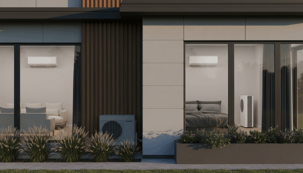 Installation climatisation multi-split avec groupe extérieur discret sur façade – Innovasun PACA