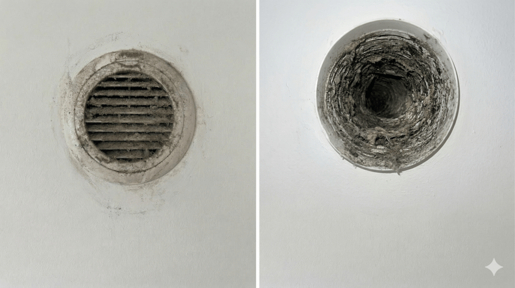 bouche VMC collective encrassée avant nettoyage